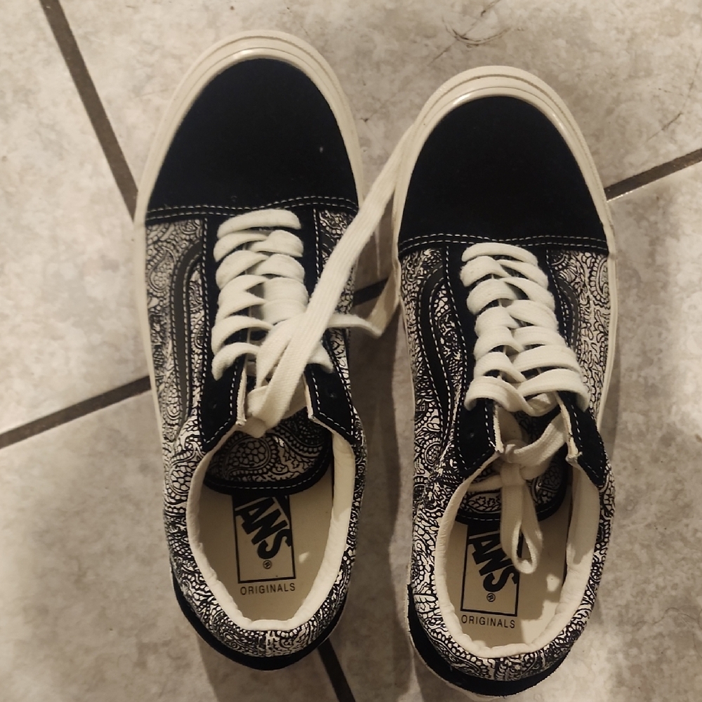 Vans Black and White Paisley Shoes